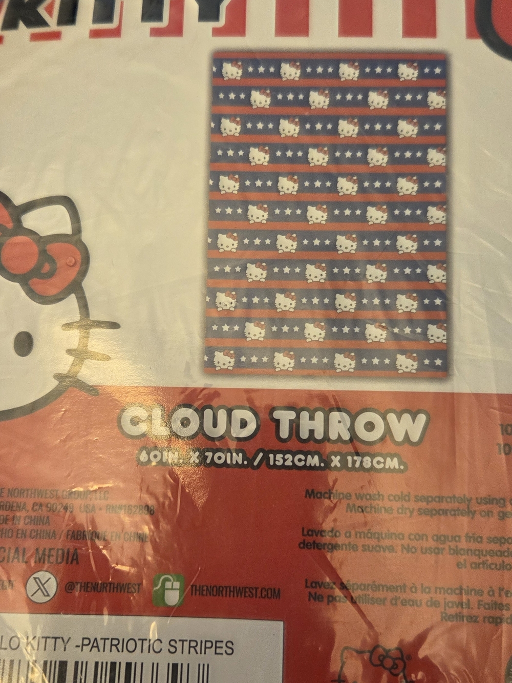Hello Kitty Red, White & Blue Star Stripe Cloud Throw